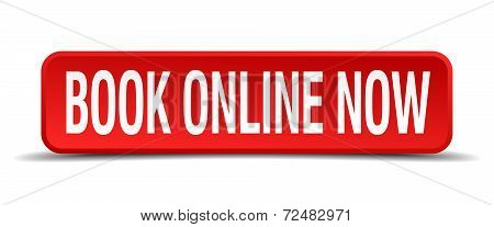 Book Online Now Red Three-dimensional Square Button Isolated On White Background