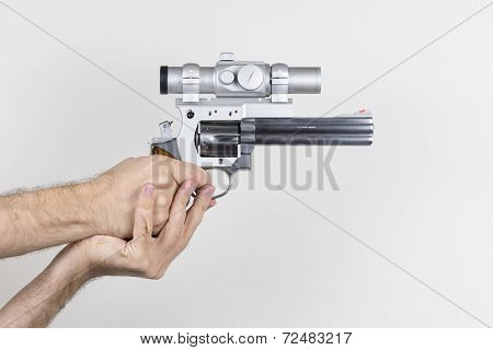 Shooter holds .357 Magnum Revolver