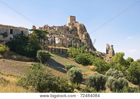 Panoramic view of Craco. Basilicata. Southern Italy.