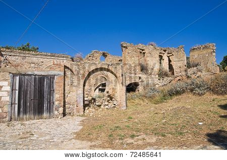 Panoramic view of Craco. Basilicata. Southern Italy.