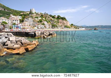 Picturesque summer landscape of vietri sul mare beach, Italy