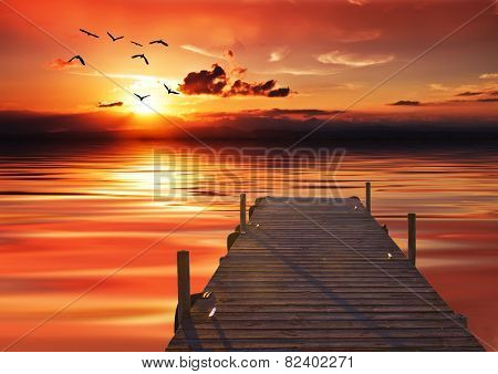dawn on the sea painted in red