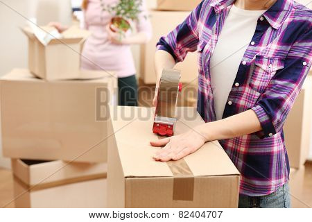 Packing boxes close-up