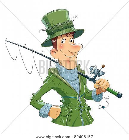 Fisherman with rod. Fishing. Eps10 vector illustration.