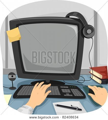 Cropped Illustration of a Person Using a Desktop Computer to Do His Work