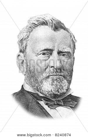 Ulysses S. Grant retrato en factura de cincuenta dólares. Aislado en blanco.