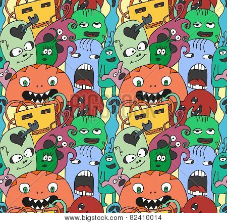 Funny monsters seamless vector pattern