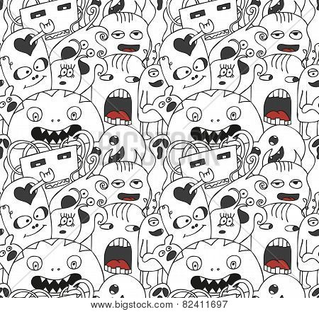 Funny monsters seamless vector pattern
