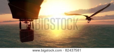 Sunset And Hot Air Balloon