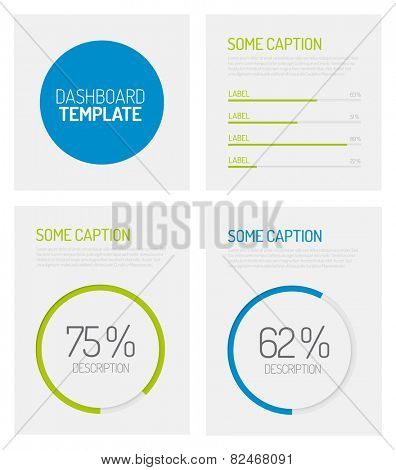 Simple infographic dashboard template with flat design graphs and charts - green and blue version