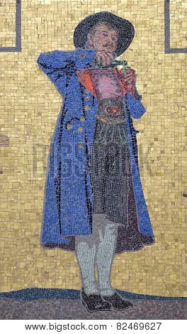 GRAZ, AUSTRIA - JANUARY 10, 2015: Mosaic on the house facade, Glockenspielplatz in Graz, Styria, Austria on January 10, 2015.