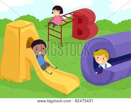 Stickman Illustration of Kids Playing in a Playground