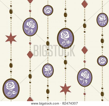 Seamless sweet rose pendants pattern in lilac and ivory