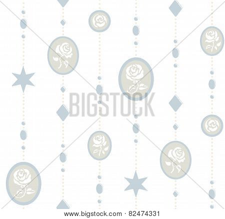 Seamless sweet rose pendant pattern in white