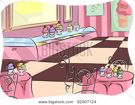 Illustration of an Ice Cream Parlor Ready to Serve Customers