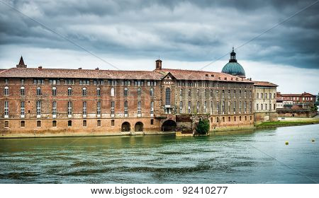 magestic view from river Sona on a building in Lyon, France