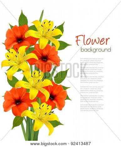 Background with colorful beautiful flowers. Vector illustration