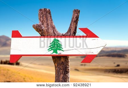 Lebanon Flag wooden sign with desert background