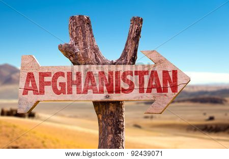 Afghanistan wooden sign with desert background