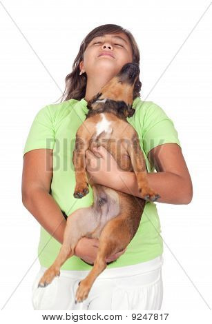 Dospívající dívka s ní štěně