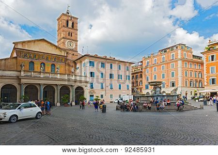The Basilica Of Our Lady In Trastevere In Rome, Italy.