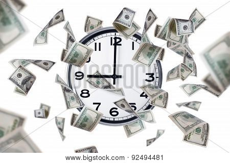 Wall Clock And Dollar Banknotes