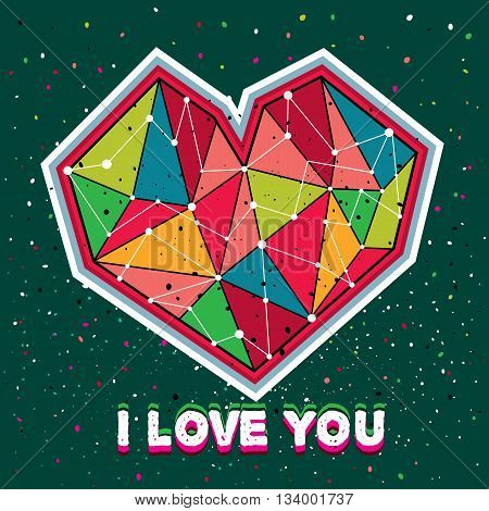Abstract polygonal heart on the dark background. Vector background for valentine's card