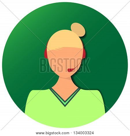 Women operator of hot line drawn in modern flat design style