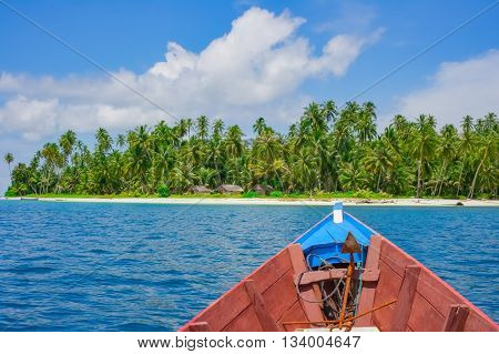 Boat trip to remote tropical island Banyak islands Aceh Indonesia Southeast Asia