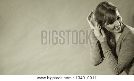 Violence against woman. Scared afraid woman. Negative relations in partnership. Expressive young frightened lady.