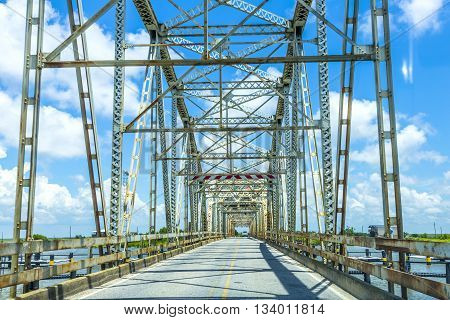 Old Bridge In East Area Of New Orleans Crossing The Bay