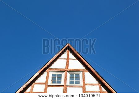 beautiful half timbered gable of house in Frankfurt Hoechst