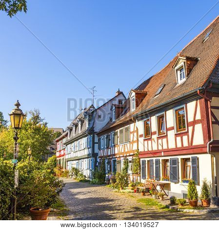 FRANKFURT - GERMANY - APR 5, 2012: beautiful half-timbered houses in Frankfurt Hoechst
