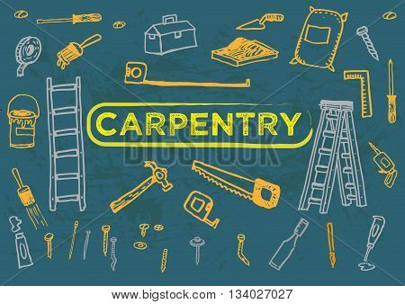 Carpentry Tools Set One Doodle artwork. Editable Clip Art.