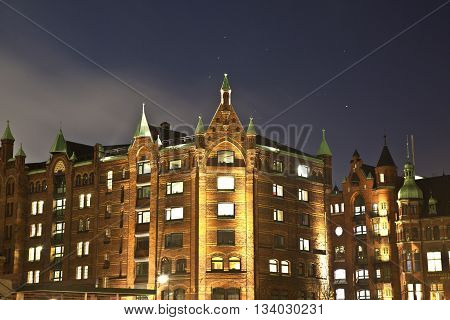 Speicherstadt At Night In Hamburg