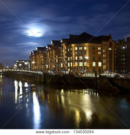 Speicherstadt At Night In Hamburg