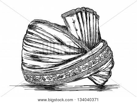 Indian Traditional Headgear Pagdi Detailed Vector Illustration