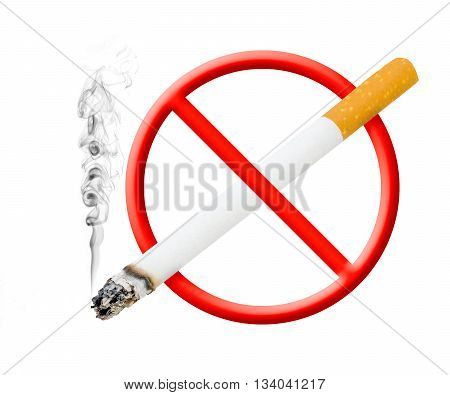 A photographic version of the 'no smoking' symbol with smoke rising off cigarette