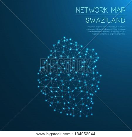 Swaziland Network Map. Abstract Polygonal Map Design. Internet Connections Vector Illustration.
