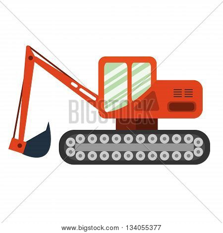 Red excavator on white background. Excavator in flat style. Agricultural Excavator.Agricultural vehicle and farm machine. Excavator illustration-business concept. Agriculture machinery.