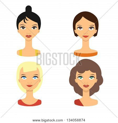 Set people faces icon. Set faces young women - vector stock. Beauty woman avatar.