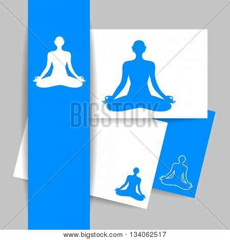 Yoga Lotus. Silhouette of meditating person. Concept Identity presentation design for Yoga studio, Health Care center, Beauty salon, Spa, Relax, Meditation and itc. Vector graphic illustration.