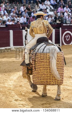Ubeda Spain - October 3 2010: Picador bullfighter lancer whose job it is to weaken bull's neck muscles in the bullring fo Ubeda Jaen province Spain