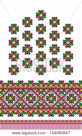 embroidered good like old handmade cross-stitch ethnic Ukraine pattern. Ukrainian towel with ornament, rushnyk called, in vector