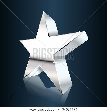 chrome star on dark blue background. vector illustration