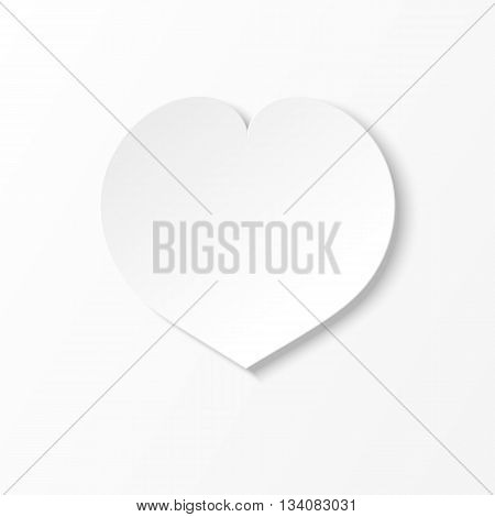 White paper heart on a white paper sheet. White-black illustration and icon.