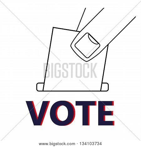 Close up of fingers placing a ballot paper into a box above the word VOTE as a reminder to take part in an election or referendum
