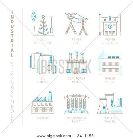 Set Of Vector Industrial Icons And Concepts In Mono Thin Line Style