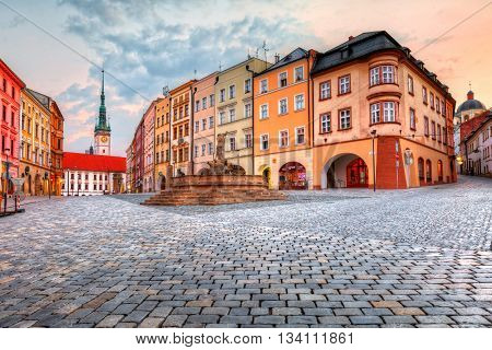 OLOMOUC, CZECH REPUBLIC - JUNE 05, 2016: One of the main squares in the old town of Olomouc, Czech Republic on June 05, 2016.