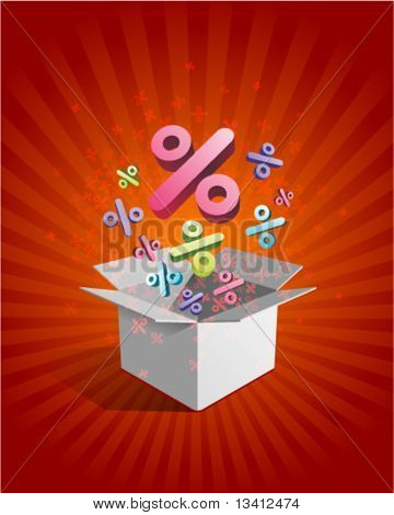 Caja abierta con volar 3d fondo colorido vector por ciento